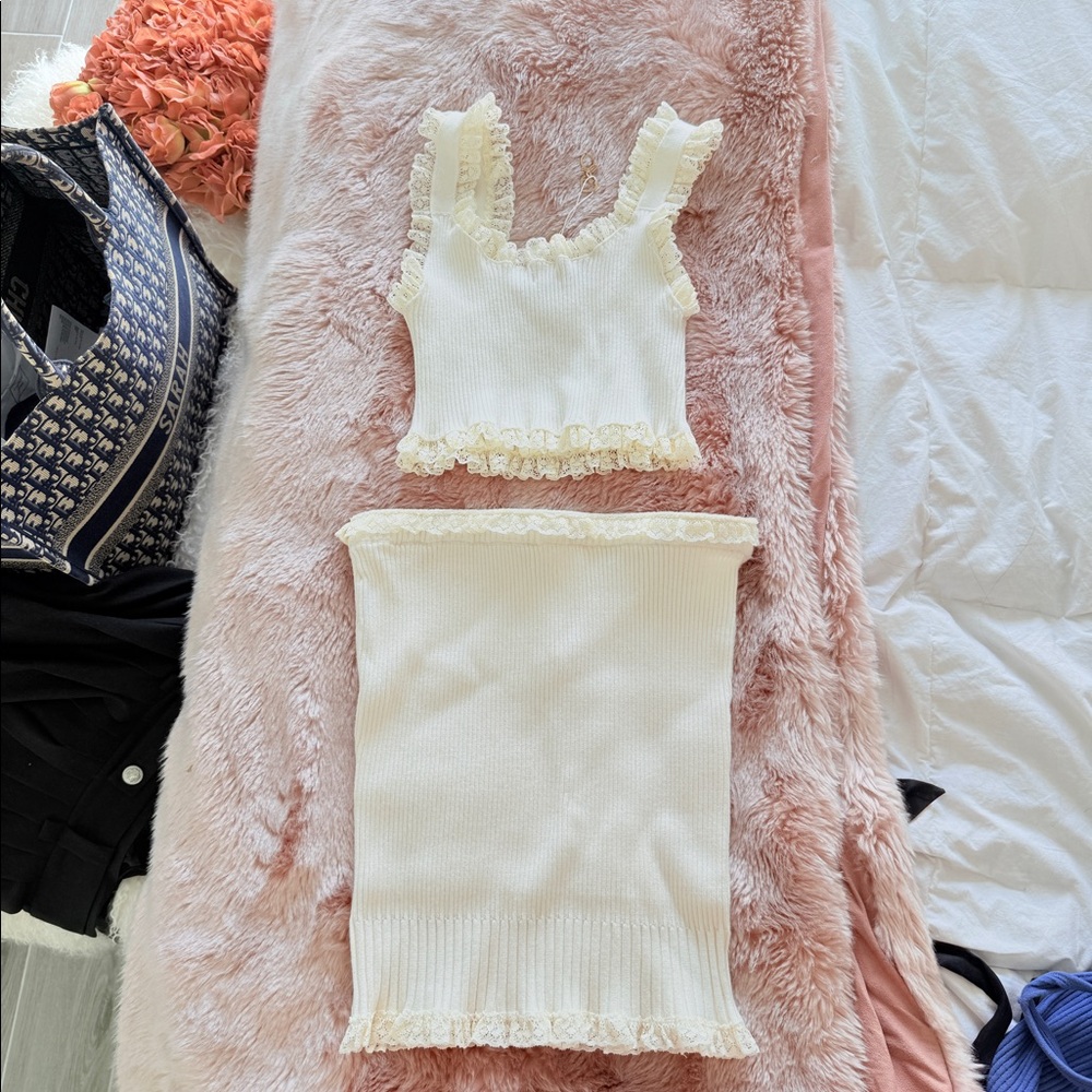 For love and lemons two piece knit mini skirt set